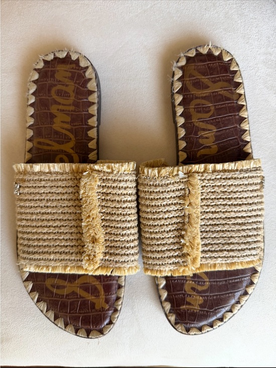 Sam Edelman Shoes - Sam Edelman Beige Raffia Slide Sandals with Braided Trim